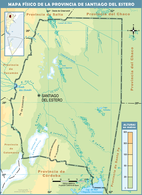 Mapa físico de la Provincia de Santiago del Estero