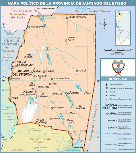 Political map of the Province of Santiago del Estero