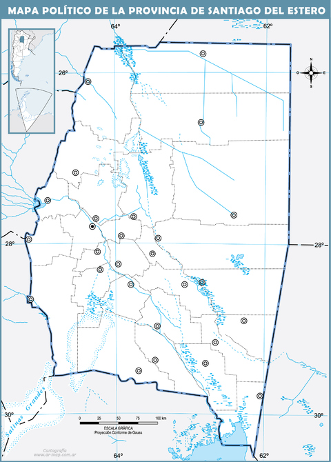 Blank political map of the Province of Santiago del Estero