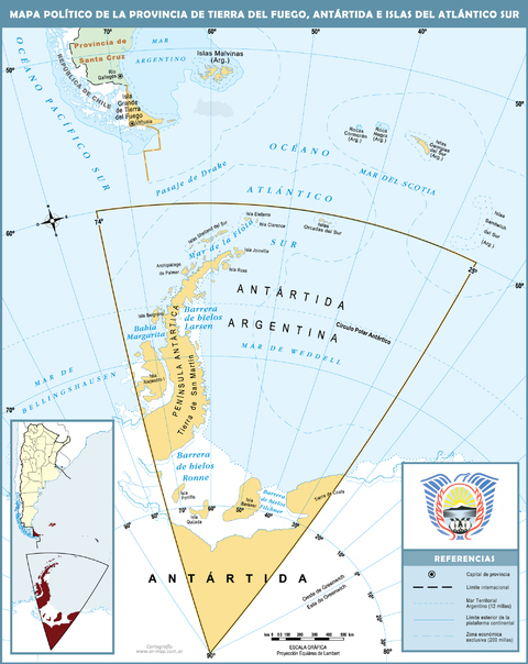 Mapa político de la Provincia de Tierra del Fuego; Argentina