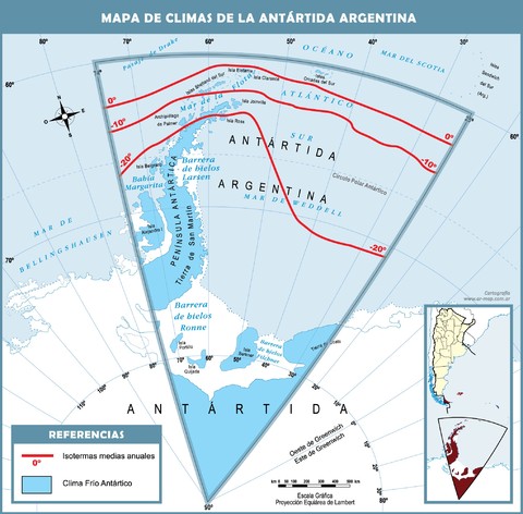 Mapa climático de la Antártida Argentina