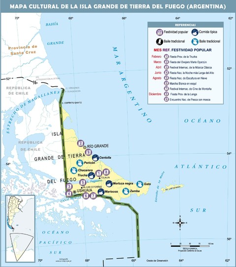 Cultural map of the argentinian side of the Isla Grande de Tierra del Fuego