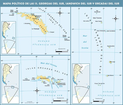 Map of the South Georgia, South Sandwich, South Orkney Islands