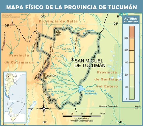 Mapa físico de la Provincia de Tucumán