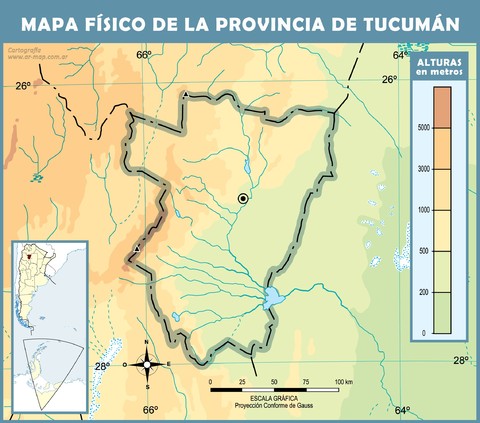 Mapa físico mudo de la Provincia de Tucumán,