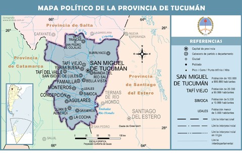 Political map of the Province of Tucumán