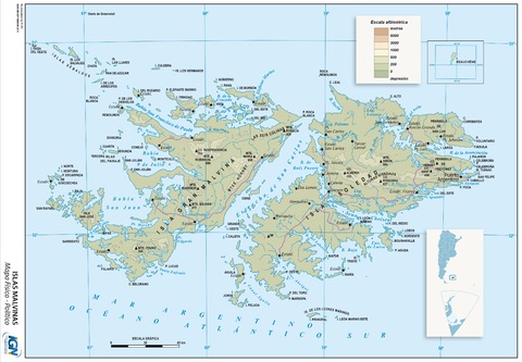 Physical map of the Falkland Islands