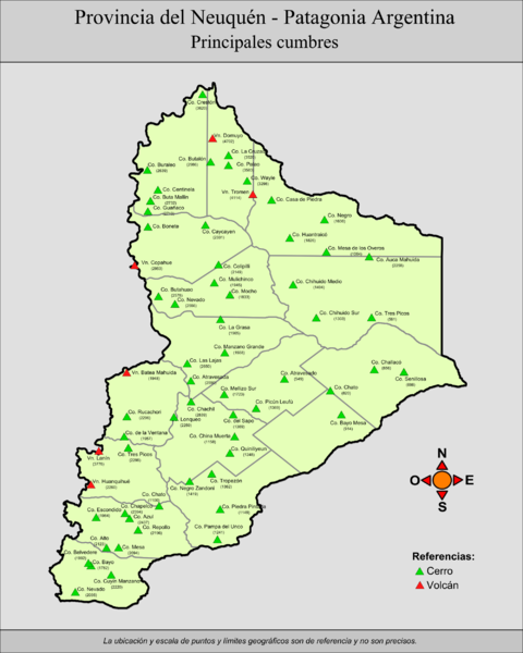 Principales cerros y volcanes en la Provincia del Neuquén