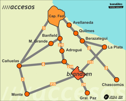 Mapa de accesos a Brandsen, Provincia de Buenos Aires