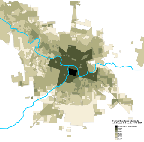 Crecimiento urbano de Córdoba, Argentina desde 1573 hasta 2007