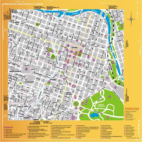 Tourist map of Córdoba city center, Argentina