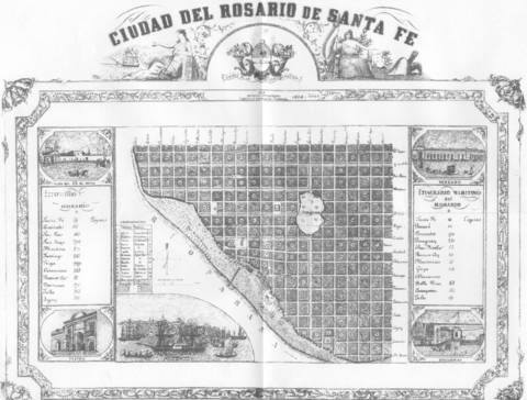 Mapa de la ciudad de Rosario, Argentina circa 1877