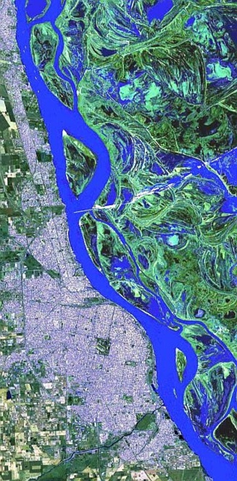 Imagen satelital de Rosario, Santa Fe, Argentina