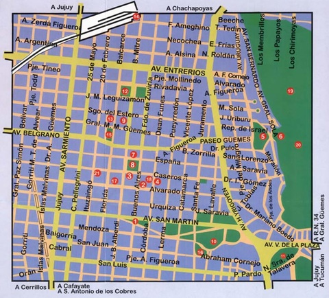 Mapa del centro de la ciudad de Salta, Argentina