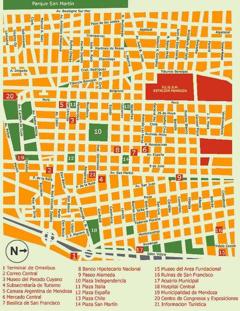 Mapa del centro de la ciudad de Mendoza, Argentina Mapa del centro de la ciudad de Mendoza, Argentina