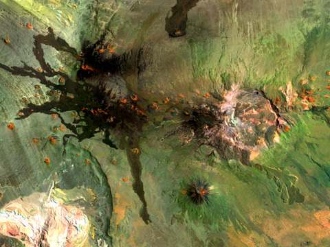 Satellite image of the Payún Matrú volcano, Argentina