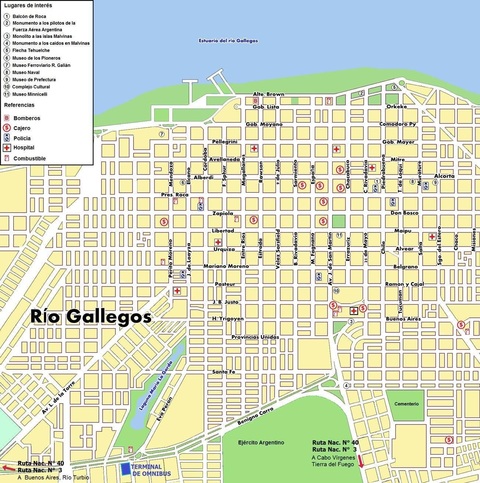 Mapa de la ciudad de Río Gallegos, Santa Cruz, Argentina Mapa de la ciudad de Río Gallegos, Santa Cruz, Argentina
