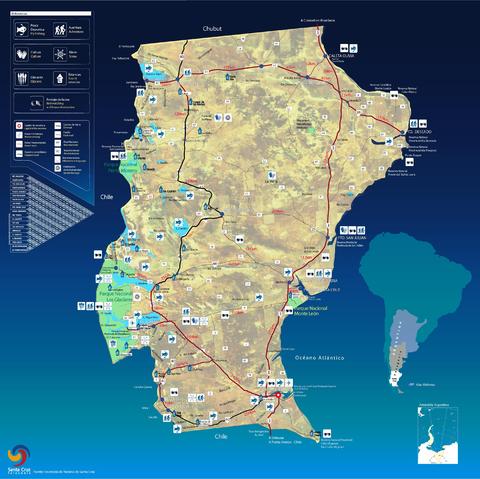 Tourist map of the Province of Santa Cruz, Argentina