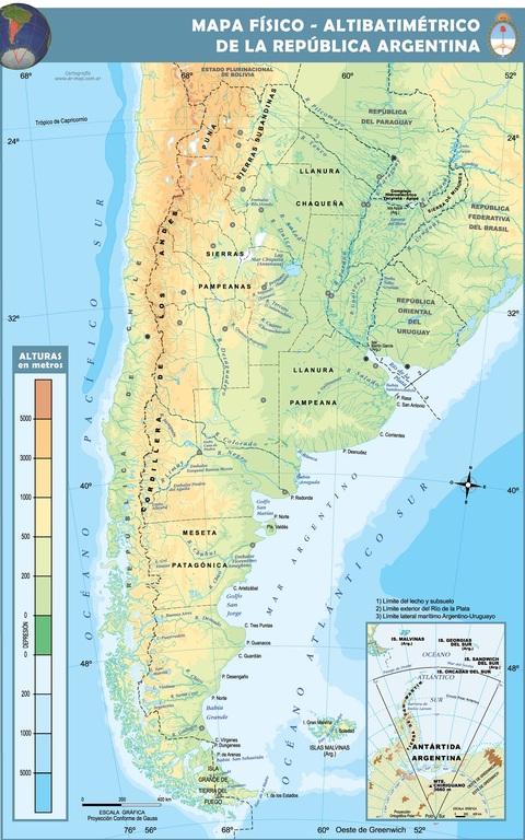 Bathymetric topographic map of Argentina