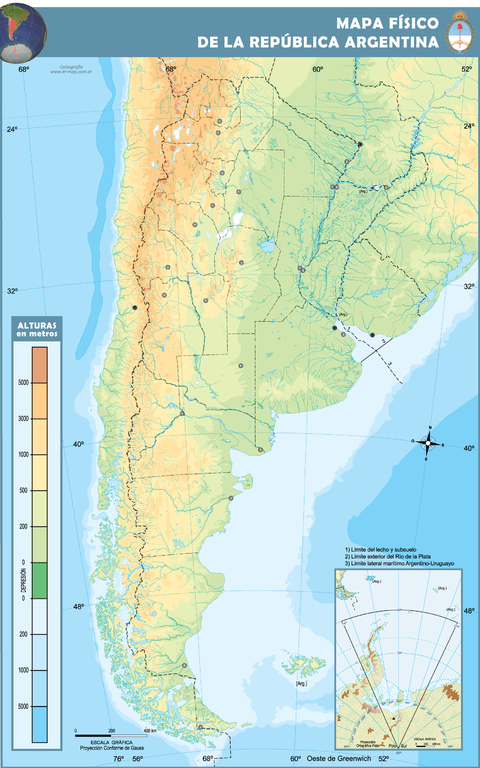 Mapa topográfico batimétrico mudo de argentina
