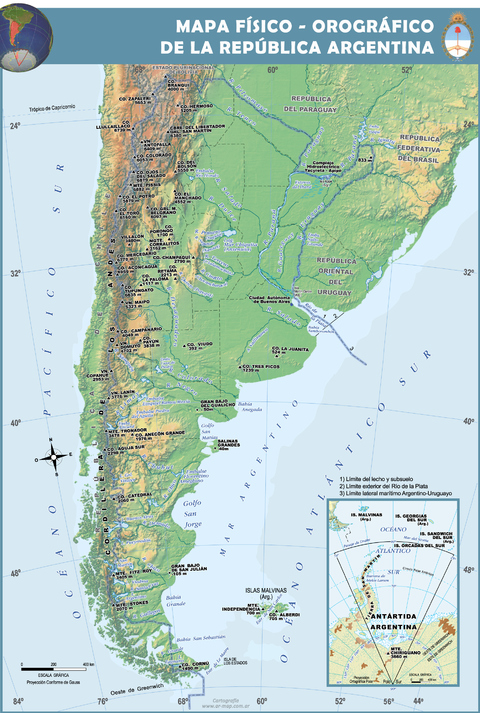 Physical orographic map of Argentina