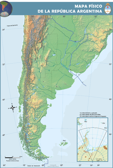 Blank physical orographic map of Argentina
