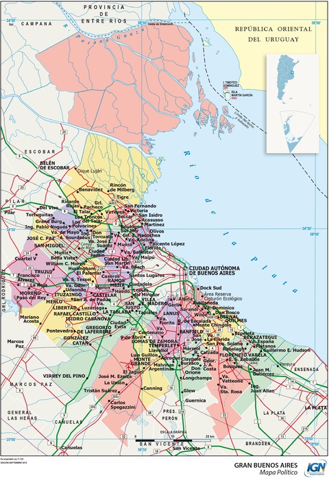 Mapa del gran Buenos Aires y sus partidos