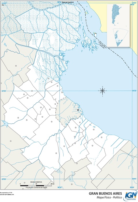 Blank political map of Greater Buenos Aires, Argentina