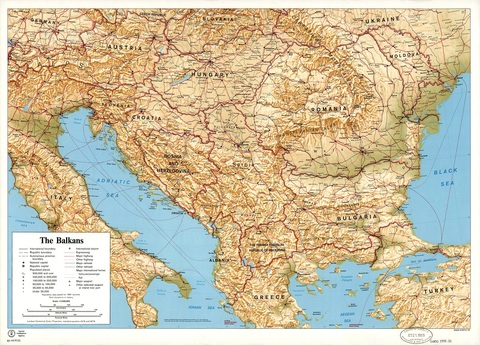 Physical map of the Balkan Peninsula