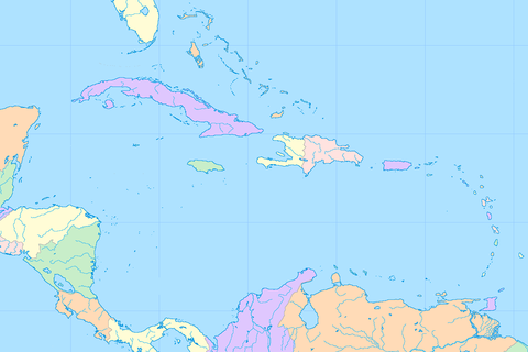 Blank map of the Caribbean