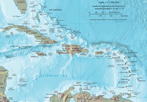 The Caribbean physical map
