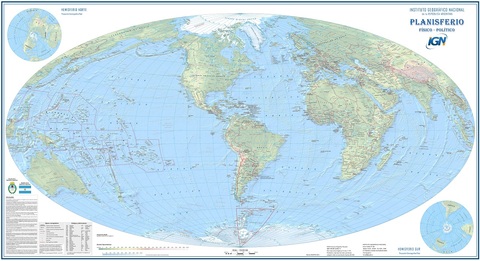 Physical political planisphere of the World