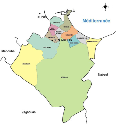 Ben Arous Governorate Map, Tunisia