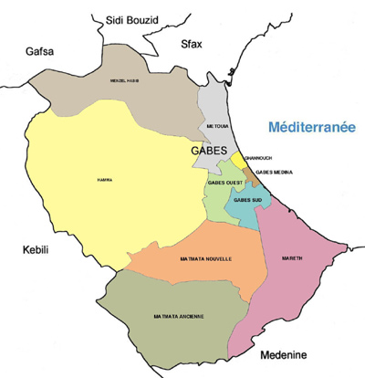 Gabès Governorate Map, Tunisia