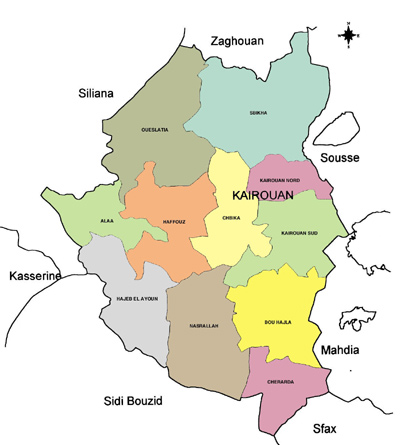 Kairouan Governorate Map, Tunisia