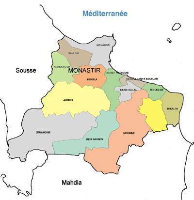 Monastir Governorate Map, Tunisia