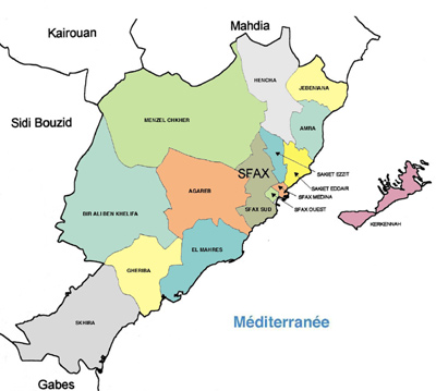 Sfax Governorate Map, Tunisia