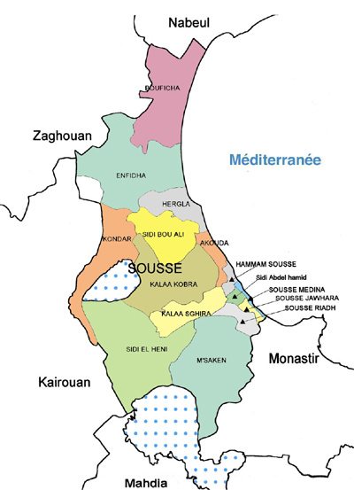 Sousse Governorate Map, Tunisia