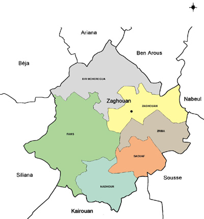 Zaghouan Governorate Map, Tunisia