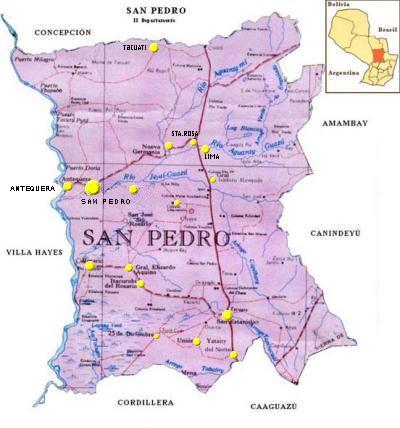 Mapa Departamento de San Pedro, Paraguay