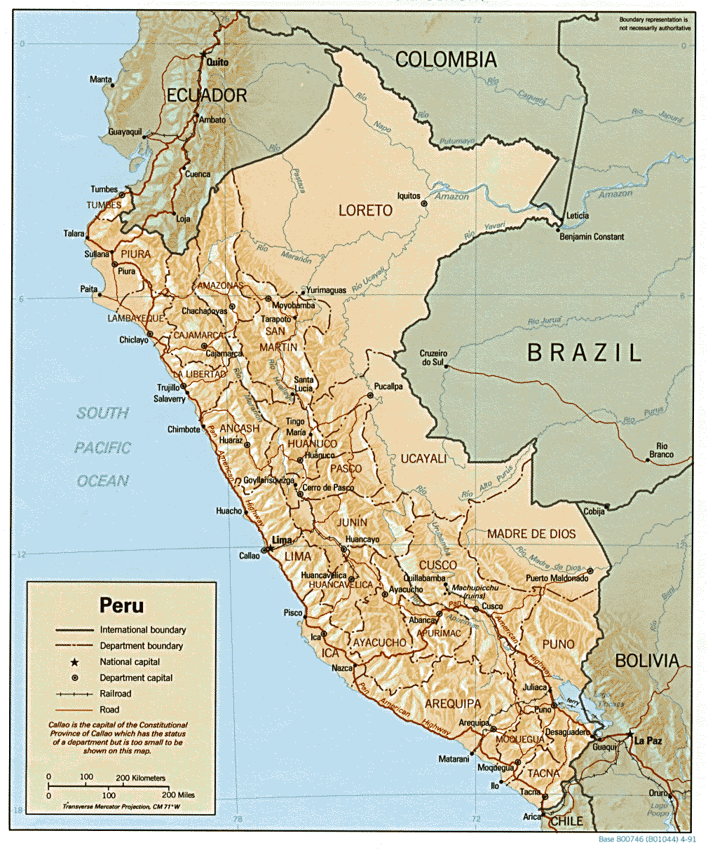 Peru Shaded Relief Map