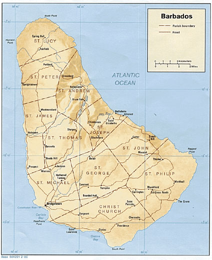 Mapa Relieve Sombreado de Barbados