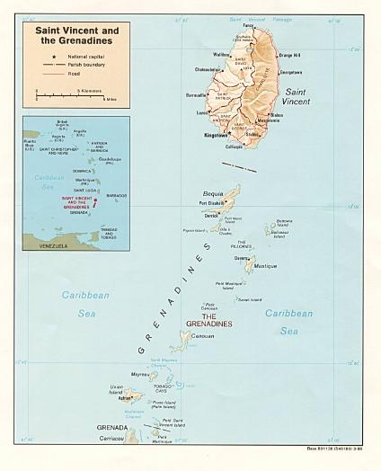 Mapa Relieve Sombreado de San Vicente y las Granadinas