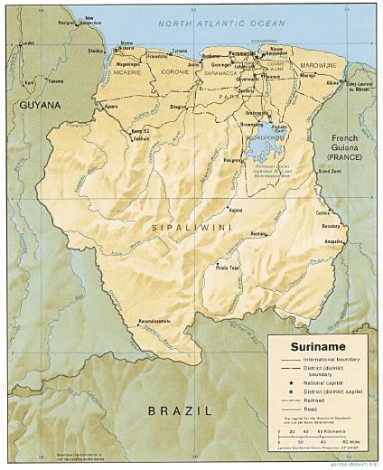 Mapa Relieve Sombreado de Suriname