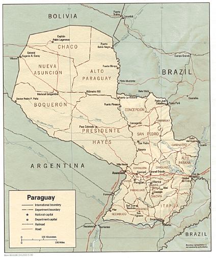 Paraguay Shaded Relief Map