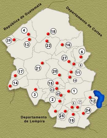 Mapa Departamento de Santa Barbara, Honduras