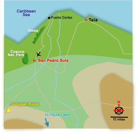 Mapa Region de San Pedro Sula, Departamento de Cortes, Honduras