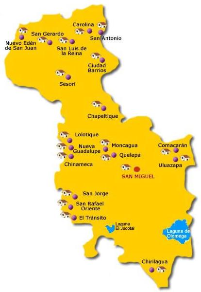 Mapa Departamento San Miguel, El Salvador