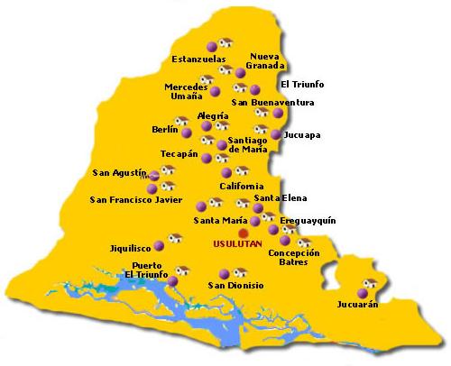 Usulután Departamento Map, El Salvador