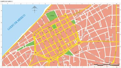 Carte de Campeche (Centre Ville), Mexique